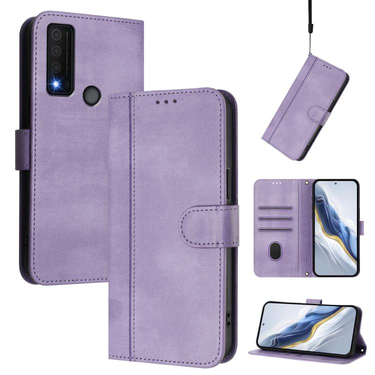 Line Splicing Buckle Retro Leather Phone Case, For TCL 30 SE, For TCL 30 XE 5G / TCL 30 V 5G