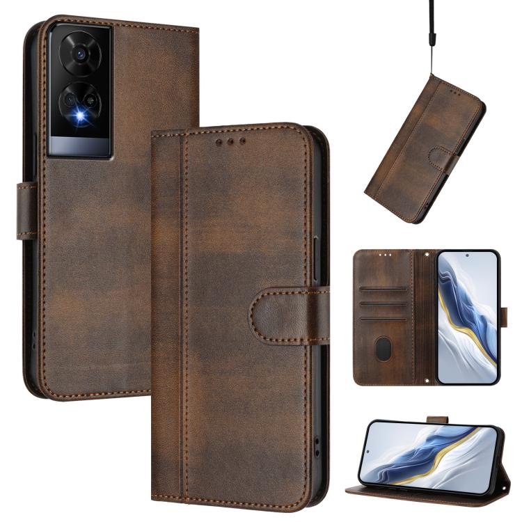Line Splicing Buckle Retro Leather Phone Case, For TCL 50 XE, For TCL 50 SE / TCL 40 NxtPaper 4G, For TCL 501, For TCL 505, For TCL 502, For TCL 405 / 406 / 408