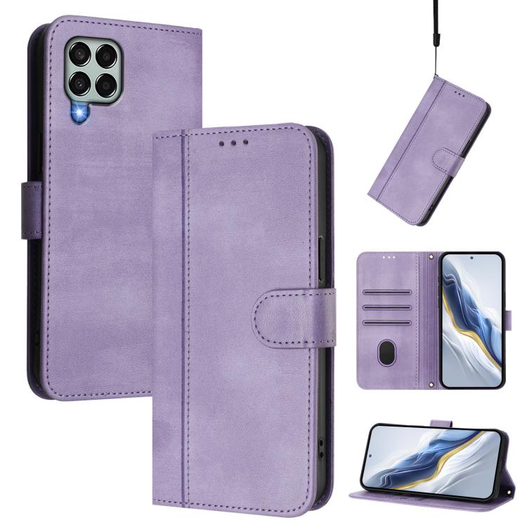 Line Splicing Buckle Retro Leather Phone Case, For Samsung Galaxy M34 5G / F34 5G, For Samsung Galaxy M54 5G / F54 5G, For Samsung Galaxy M14 5G Global, For Samsung Galaxy M53 5G, For Samsung Galaxy M33 5G Global, For Samsung Galaxy M52