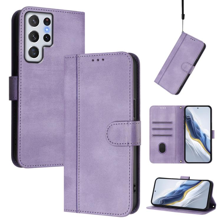 Line Splicing Buckle Retro Leather Phone Case, For Samsung Galaxy S23 5G, For Samsung Galaxy S20 FE, For Samsung Galaxy S22 Ultra 5G, For Samsung Galaxy S22+ 5G, For Samsung Galaxy S22 5G, For Samsung Galaxy S21 FE 5G