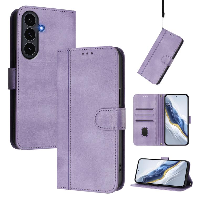 Line Splicing Buckle Retro Leather Phone Case, For Galaxy S26 FE 5G, For Samsung Galaxy S26 Ultra 5G, For Samsung Galaxy S26+ 5G, For Samsung Galaxy S25 Edge 5G, For Samsung Galaxy S25 / S24 5G, For Samsung Galaxy S25+ / S24+ 5G