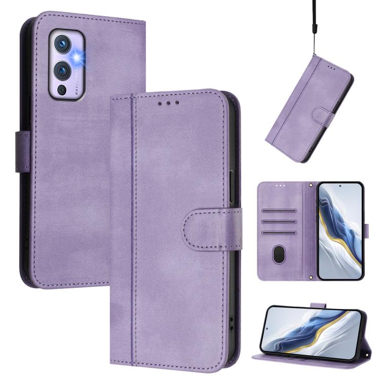 Line Splicing Buckle Retro Leather Phone Case, For OnePlus 9, For OnePlus Nord N10 5G