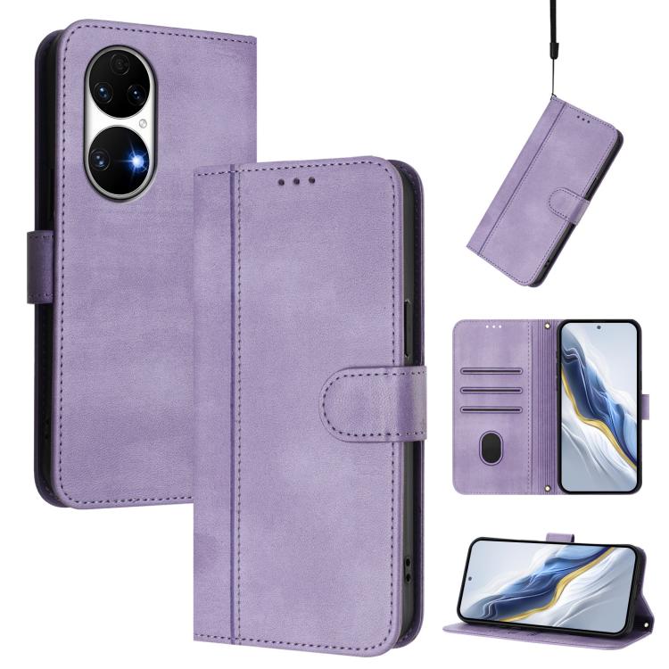 Line Splicing Buckle Retro Leather Phone Case, For Huawei P50 Pro, For Huawei P50, For Huawei Enjoy 20 SE / Huawei P Smart 2021