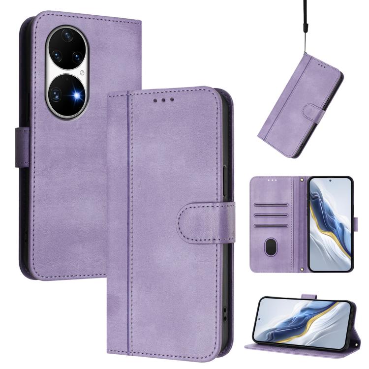 Line Splicing Buckle Retro Leather Phone Case, For Huawei P50 Pro, For Huawei P50, For Huawei Enjoy 20 SE / Huawei P Smart 2021