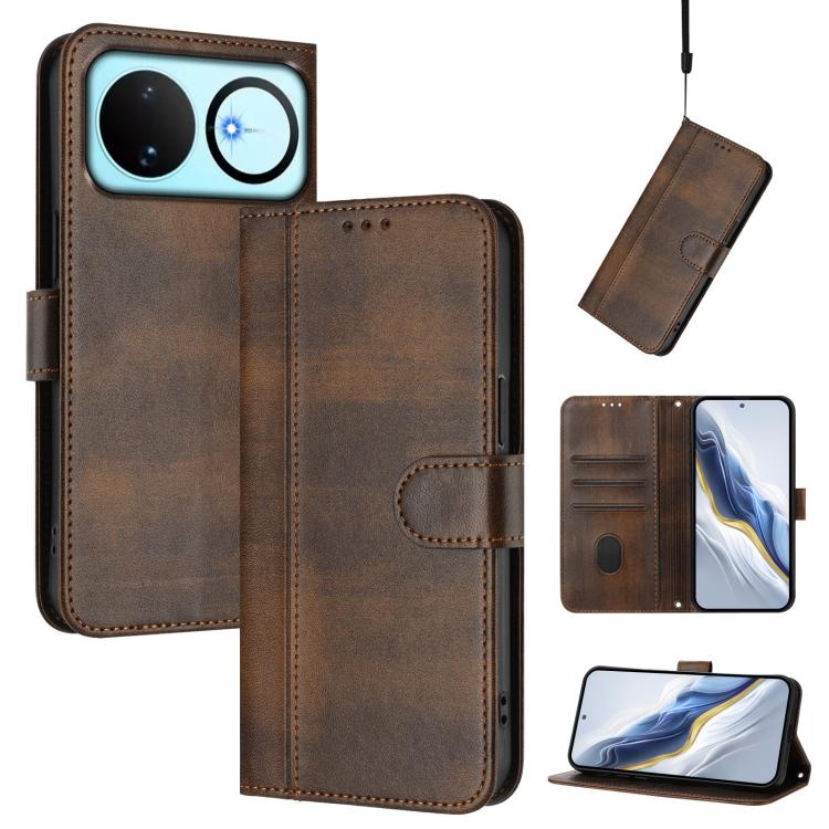 Line Splicing Buckle Retro Leather Phone Case, For Huawei nova 16z, For Huawei nova 16, For Huawei Pura 90 Pro Max 5G, For Huawei Pura 90 Pro 5G, For Huawei Mate 70 Air 5G, For Huawei Enjoy 80s