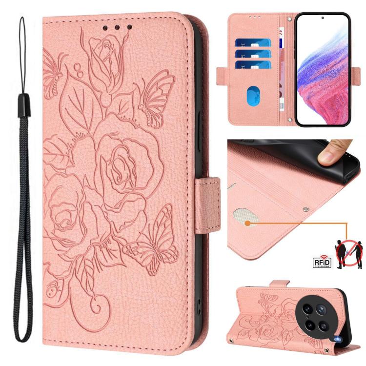 Embossed Rose RFID Anti-theft Leather Phone Case, For vivo V60 Lite 5G Global, For vivo Y400 5G Global, For vivo Y400 4G, For vivo V60 5G Global, For vivo S30 Pro mini, For vivo S30, For vivo X200s 5G