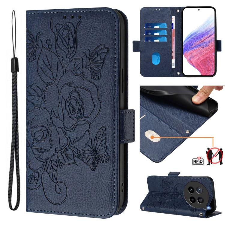 Embossed Rose RFID Anti-theft Leather Phone Case, For vivo V60 Lite 5G Global, For vivo Y400 5G Global, For vivo Y400 4G, For vivo V60 5G Global, For vivo S30 Pro mini, For vivo S30, For vivo X200s 5G