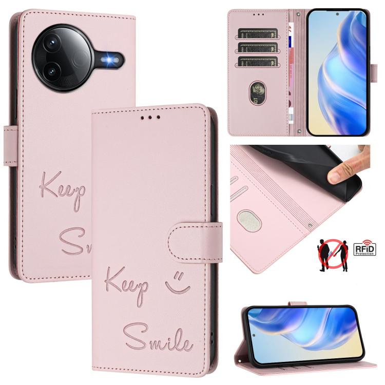 Smile Embossing RFID Leather Phone Case, For Xiaomi Poco M6 Plus / Redmi 13x 4G, For Xiaomi Poco C71 / Redmi A5 4G 171.7mm, For Xiaomi Poco F7 Pro / F7 Ultra