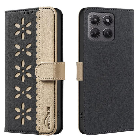 Splicing Color Hollow Flower Pattern RFID Leather Phone Case, For Motorola Moto G37 5G/G37 Power 5G, For Motorola Moto G67 5G / G77 5G, For Motorola Edge 70 Fusion 5G, For Motorola Moto G86 5G, For Motorola Moto G56 5G, For Motorola Edge 60 Pro        ...