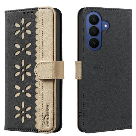 Splicing Color Hollow Flower Pattern RFID Leather Phone Case, For Samsung Galaxy A37 5G, For Samsung Galaxy A27 5G, For Samsung Galaxy A06, For Samsung Galaxy A36 5G / A56 5G, For Samsung Galaxy A26 5G, For Samsung Galaxy A16, For Samsung Galaxy A15   ...