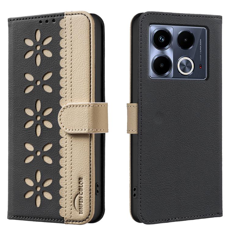 Splicing Color Hollow Flower Pattern RFID Leather Phone Case, For Infinix Note 40 Pro / 40 Pro+, For Infinix Note 40 4G