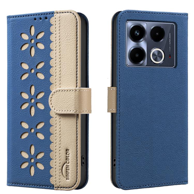 Splicing Color Hollow Flower Pattern RFID Leather Phone Case, For Infinix Note 40 Pro / 40 Pro+, For Infinix Note 40 4G