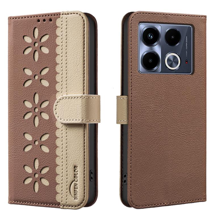 Splicing Color Hollow Flower Pattern RFID Leather Phone Case, For Infinix Note 40 Pro / 40 Pro+, For Infinix Note 40 4G