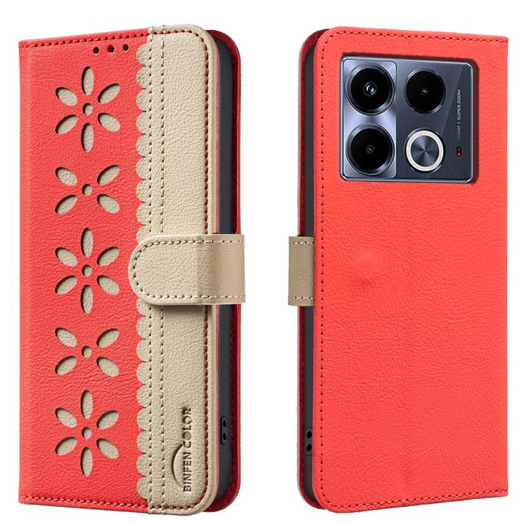 Splicing Color Hollow Flower Pattern RFID Leather Phone Case, For Infinix Note 40 Pro / 40 Pro+, For Infinix Note 40 4G