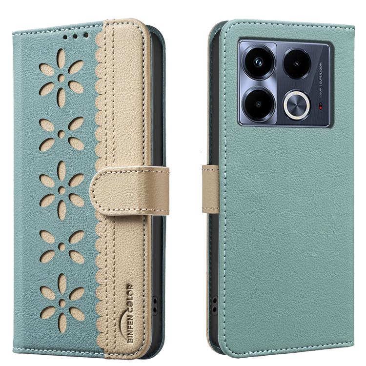 Splicing Color Hollow Flower Pattern RFID Leather Phone Case, For Infinix Note 40 Pro / 40 Pro+, For Infinix Note 40 4G