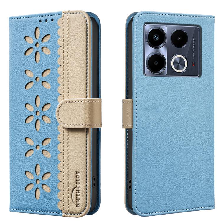 Splicing Color Hollow Flower Pattern RFID Leather Phone Case, For Infinix Note 40 Pro / 40 Pro+, For Infinix Note 40 4G