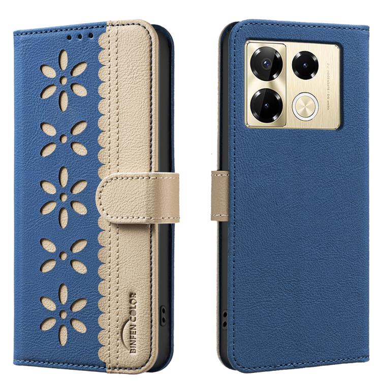 Splicing Color Hollow Flower Pattern RFID Leather Phone Case, For Infinix Note 40 Pro / 40 Pro+, For Infinix Note 40 4G