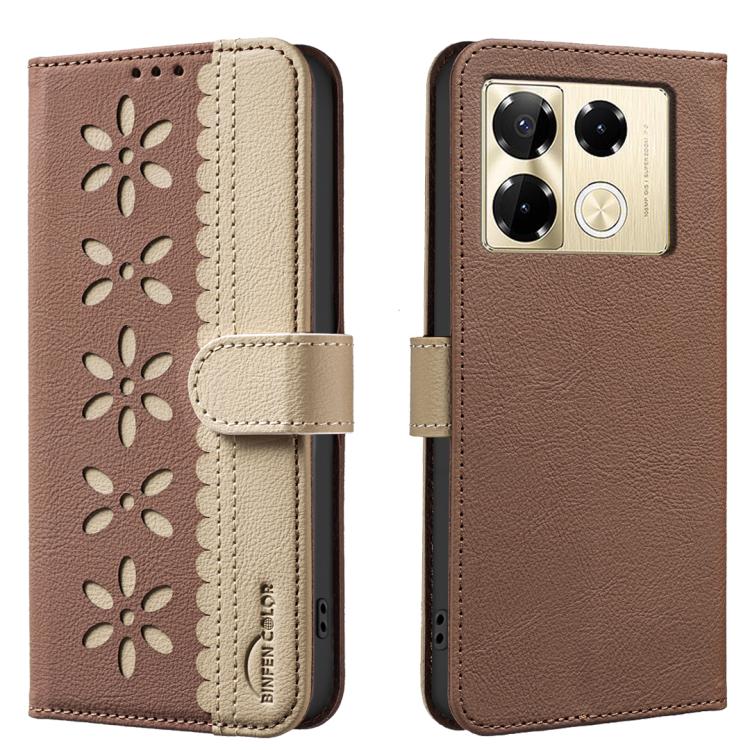Splicing Color Hollow Flower Pattern RFID Leather Phone Case, For Infinix Note 40 Pro / 40 Pro+, For Infinix Note 40 4G