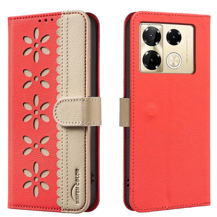 Splicing Color Hollow Flower Pattern RFID Leather Phone Case, For Infinix Note 40 Pro / 40 Pro+, For Infinix Note 40 4G