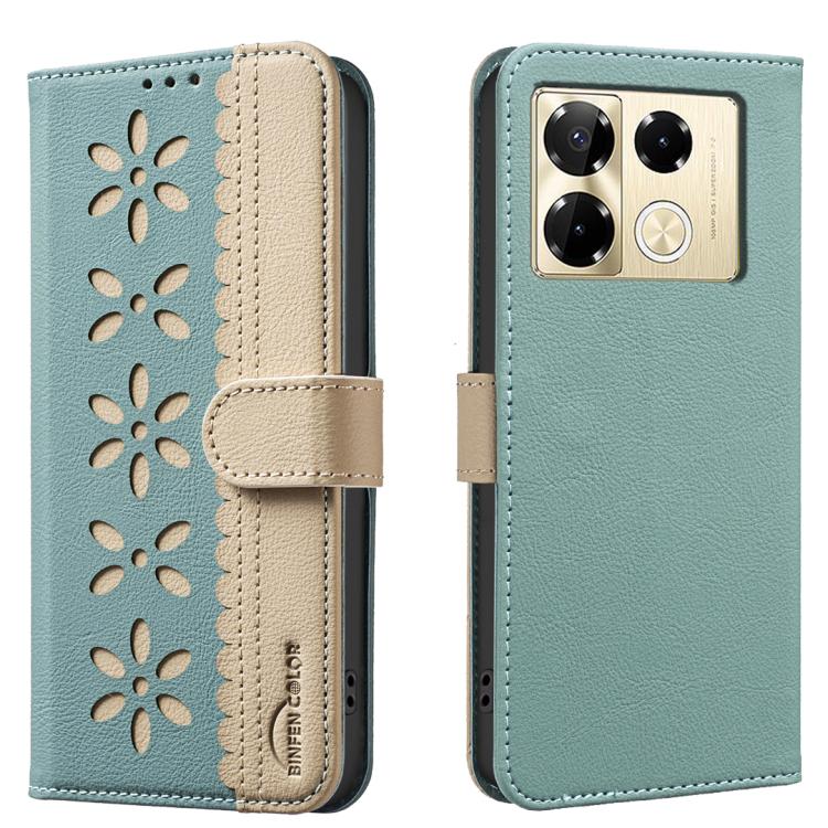 Splicing Color Hollow Flower Pattern RFID Leather Phone Case, For Infinix Note 40 Pro / 40 Pro+, For Infinix Note 40 4G