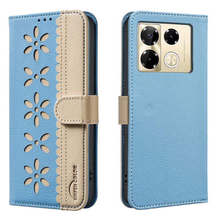 Splicing Color Hollow Flower Pattern RFID Leather Phone Case, For Infinix Note 40 Pro / 40 Pro+, For Infinix Note 40 4G