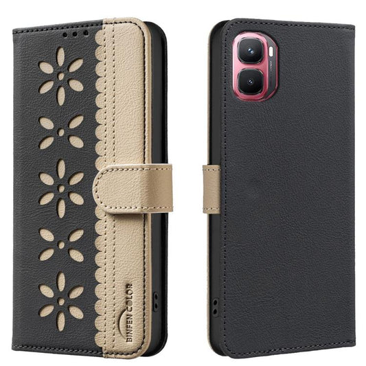 Splicing Color Hollow Flower Pattern RFID Leather Phone Case, For Infinix GT 50 Pro 5G, For Infinix Hot 70 5G, For Infinix Smart 20 4G, For Infinix Note 60 5G / 60 Pro 5G, For Infinix Hot 60 Pro+ 4G, For Infinix Hot 60 Pro 4G, For Infinix Smart 10 4G  ...