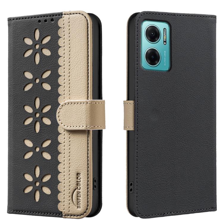Splicing Color Hollow Flower Pattern RFID Leather Phone Case, For Redmi Note 11 Pro Global 6.67 inch, For Redmi 10 5G / Note 11 4G 6.5 inch, For Redmi Note 10 5G / Note 10T 5G, For Redmi Note 10 4G / Note 10S, For Redmi Note 10 Pro / 10 Pro Max