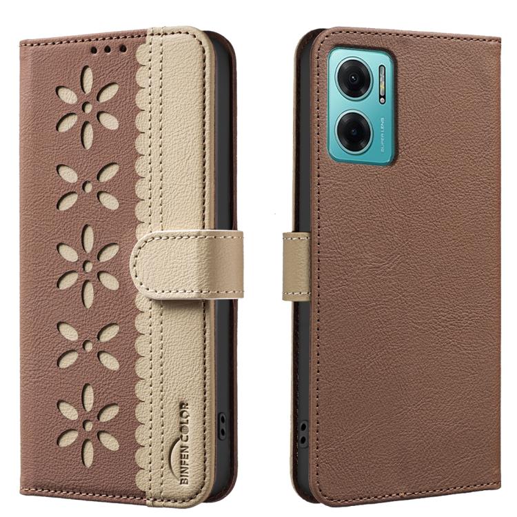 Splicing Color Hollow Flower Pattern RFID Leather Phone Case, For Redmi Note 11 Pro Global 6.67 inch, For Redmi 10 5G / Note 11 4G 6.5 inch, For Redmi Note 10 5G / Note 10T 5G, For Redmi Note 10 4G / Note 10S, For Redmi Note 10 Pro / 10 Pro Max