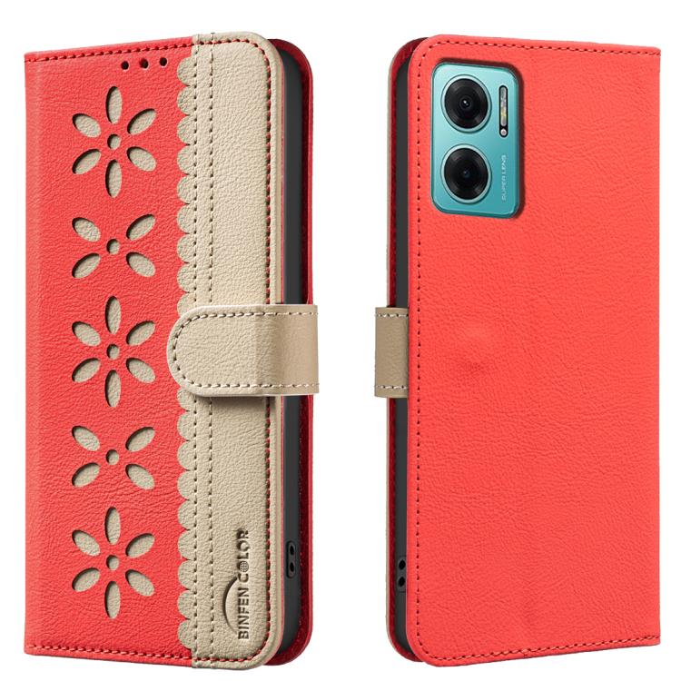 Splicing Color Hollow Flower Pattern RFID Leather Phone Case, For Redmi Note 11 Pro Global 6.67 inch, For Redmi 10 5G / Note 11 4G 6.5 inch, For Redmi Note 10 5G / Note 10T 5G, For Redmi Note 10 4G / Note 10S, For Redmi Note 10 Pro / 10 Pro Max