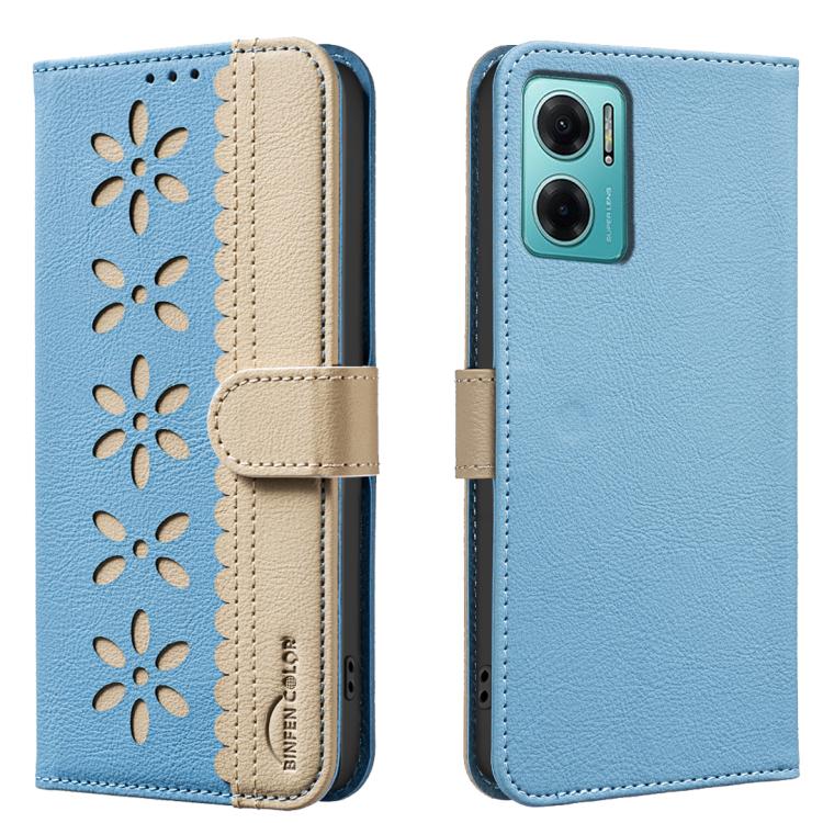 Splicing Color Hollow Flower Pattern RFID Leather Phone Case, For Redmi Note 11 Pro Global 6.67 inch, For Redmi 10 5G / Note 11 4G 6.5 inch, For Redmi Note 10 5G / Note 10T 5G, For Redmi Note 10 4G / Note 10S, For Redmi Note 10 Pro / 10 Pro Max