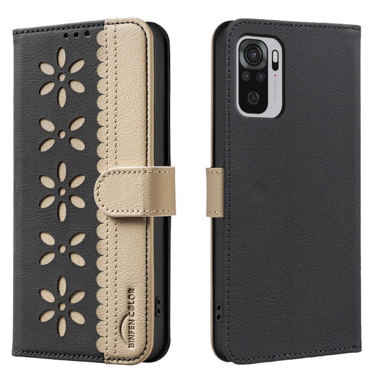 Splicing Color Hollow Flower Pattern RFID Leather Phone Case, For Redmi Note 11 Pro Global 6.67 inch, For Redmi 10 5G / Note 11 4G 6.5 inch, For Redmi Note 10 5G / Note 10T 5G, For Redmi Note 10 4G / Note 10S, For Redmi Note 10 Pro / 10 Pro Max