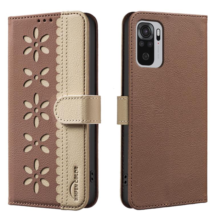 Splicing Color Hollow Flower Pattern RFID Leather Phone Case, For Redmi Note 11 Pro Global 6.67 inch, For Redmi 10 5G / Note 11 4G 6.5 inch, For Redmi Note 10 5G / Note 10T 5G, For Redmi Note 10 4G / Note 10S, For Redmi Note 10 Pro / 10 Pro Max