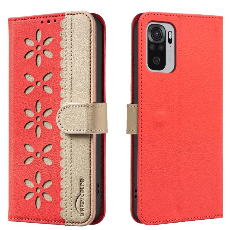 Splicing Color Hollow Flower Pattern RFID Leather Phone Case, For Redmi Note 11 Pro Global 6.67 inch, For Redmi 10 5G / Note 11 4G 6.5 inch, For Redmi Note 10 5G / Note 10T 5G, For Redmi Note 10 4G / Note 10S, For Redmi Note 10 Pro / 10 Pro Max