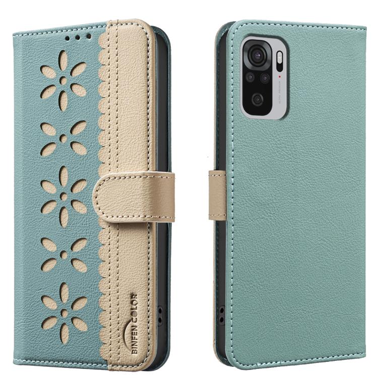 Splicing Color Hollow Flower Pattern RFID Leather Phone Case, For Redmi Note 11 Pro Global 6.67 inch, For Redmi 10 5G / Note 11 4G 6.5 inch, For Redmi Note 10 5G / Note 10T 5G, For Redmi Note 10 4G / Note 10S, For Redmi Note 10 Pro / 10 Pro Max