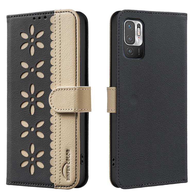 Splicing Color Hollow Flower Pattern RFID Leather Phone Case, For Redmi Note 11 Pro Global 6.67 inch, For Redmi 10 5G / Note 11 4G 6.5 inch, For Redmi Note 10 5G / Note 10T 5G, For Redmi Note 10 4G / Note 10S, For Redmi Note 10 Pro / 10 Pro Max
