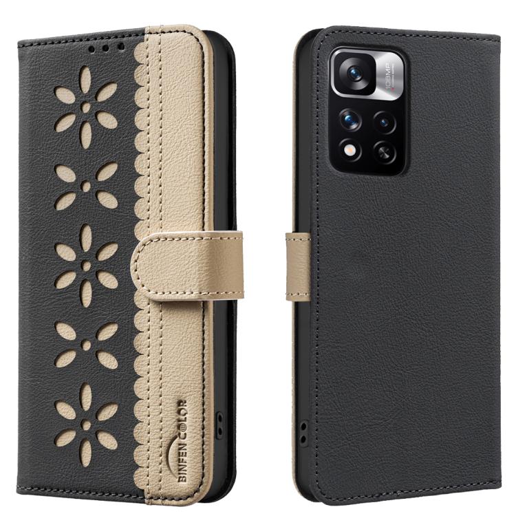 Splicing Color Hollow Flower Pattern RFID Leather Phone Case, For Redmi Note 11 Pro Global 6.67 inch, For Redmi 10 5G / Note 11 4G 6.5 inch, For Redmi Note 10 5G / Note 10T 5G, For Redmi Note 10 4G / Note 10S, For Redmi Note 10 Pro / 10 Pro Max