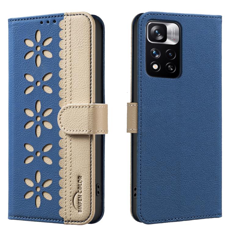 Splicing Color Hollow Flower Pattern RFID Leather Phone Case, For Redmi Note 11 Pro Global 6.67 inch, For Redmi 10 5G / Note 11 4G 6.5 inch, For Redmi Note 10 5G / Note 10T 5G, For Redmi Note 10 4G / Note 10S, For Redmi Note 10 Pro / 10 Pro Max