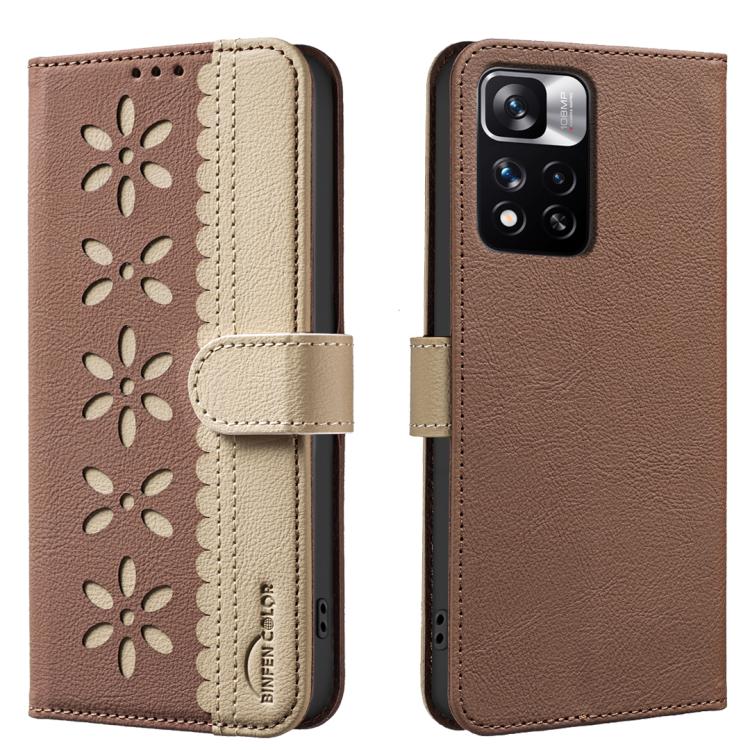 Splicing Color Hollow Flower Pattern RFID Leather Phone Case, For Redmi Note 11 Pro Global 6.67 inch, For Redmi 10 5G / Note 11 4G 6.5 inch, For Redmi Note 10 5G / Note 10T 5G, For Redmi Note 10 4G / Note 10S, For Redmi Note 10 Pro / 10 Pro Max