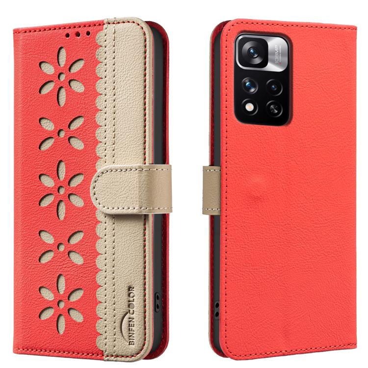 Splicing Color Hollow Flower Pattern RFID Leather Phone Case, For Redmi Note 11 Pro Global 6.67 inch, For Redmi 10 5G / Note 11 4G 6.5 inch, For Redmi Note 10 5G / Note 10T 5G, For Redmi Note 10 4G / Note 10S, For Redmi Note 10 Pro / 10 Pro Max