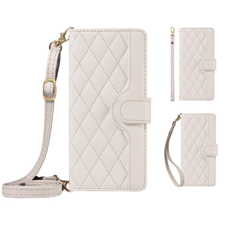 Three Card Slot Diamond Grid Leather Phone Case with Long / Short Straps, For Xiaomi Poco M6 Pro 4G Global