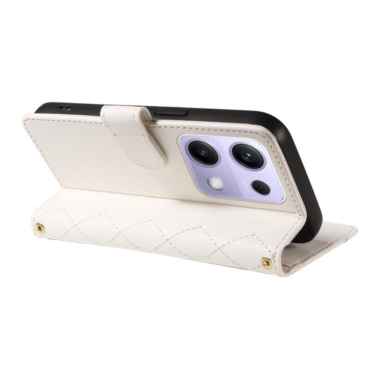 Three Card Slot Diamond Grid Leather Phone Case with Long / Short Straps, For Xiaomi Poco M6 Pro 4G Global