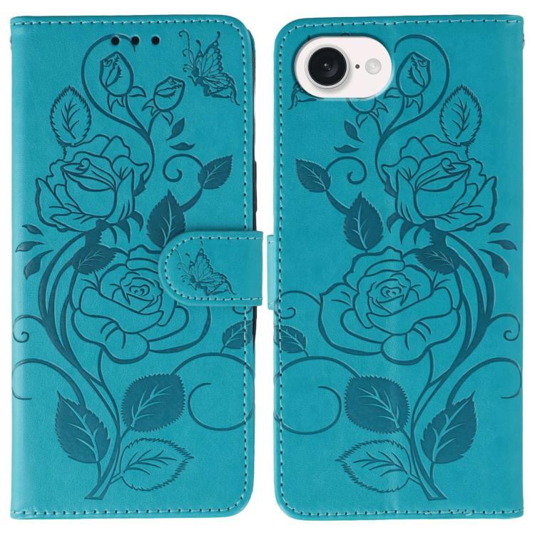 Rose Butterfly Embossed Leather Phone Case, For iPhone 18 Pro / 17 Pro, For iPhone 18 Pro Max / 17 Pro Max, For iPhone 17e / 16e, For iPhone 17, For iPhone Air