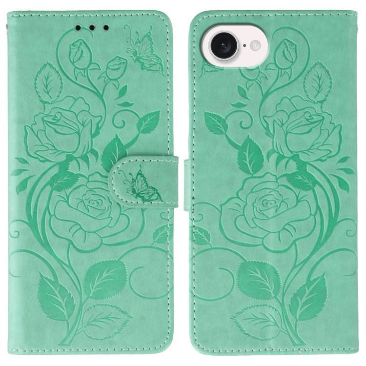 Rose Butterfly Embossed Leather Phone Case, For iPhone 18 Pro / 17 Pro, For iPhone 18 Pro Max / 17 Pro Max, For iPhone 17e / 16e, For iPhone 17, For iPhone Air