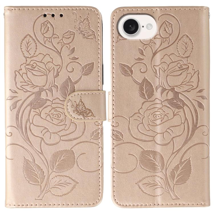 Rose Butterfly Embossed Leather Phone Case, For iPhone 18 Pro / 17 Pro, For iPhone 18 Pro Max / 17 Pro Max, For iPhone 17e / 16e, For iPhone 17, For iPhone Air
