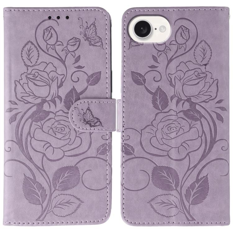 Rose Butterfly Embossed Leather Phone Case, For iPhone 18 Pro / 17 Pro, For iPhone 18 Pro Max / 17 Pro Max, For iPhone 17e / 16e, For iPhone 17, For iPhone Air
