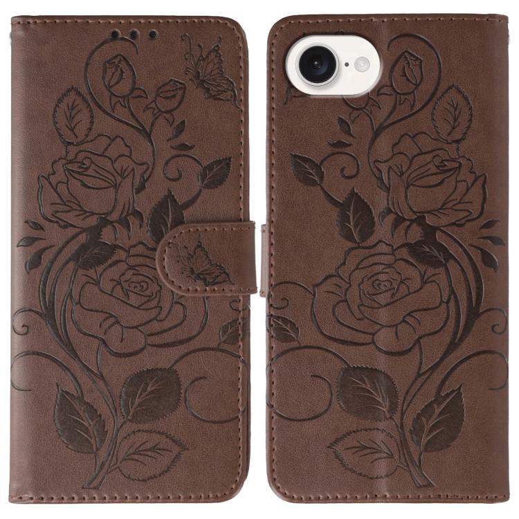 Rose Butterfly Embossed Leather Phone Case, For iPhone 18 Pro / 17 Pro, For iPhone 18 Pro Max / 17 Pro Max, For iPhone 17e / 16e, For iPhone 17, For iPhone Air