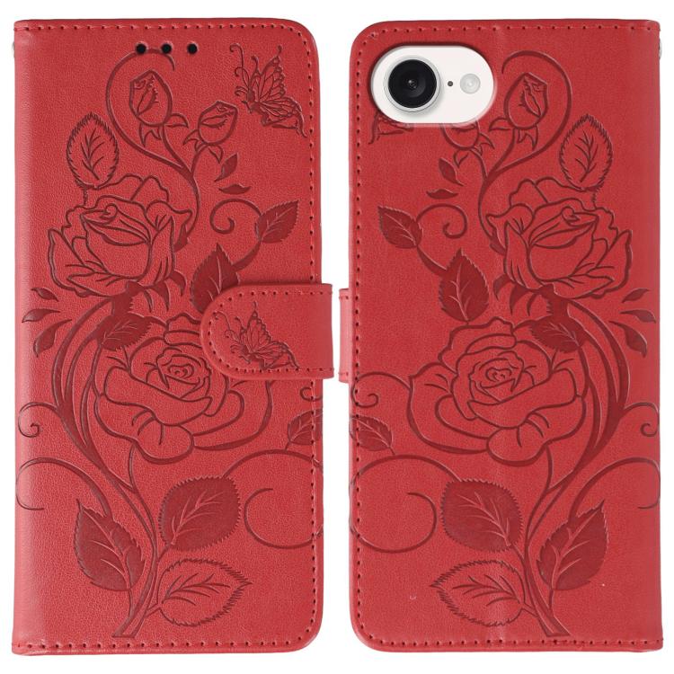 Rose Butterfly Embossed Leather Phone Case, For iPhone 18 Pro / 17 Pro, For iPhone 18 Pro Max / 17 Pro Max, For iPhone 17e / 16e, For iPhone 17, For iPhone Air
