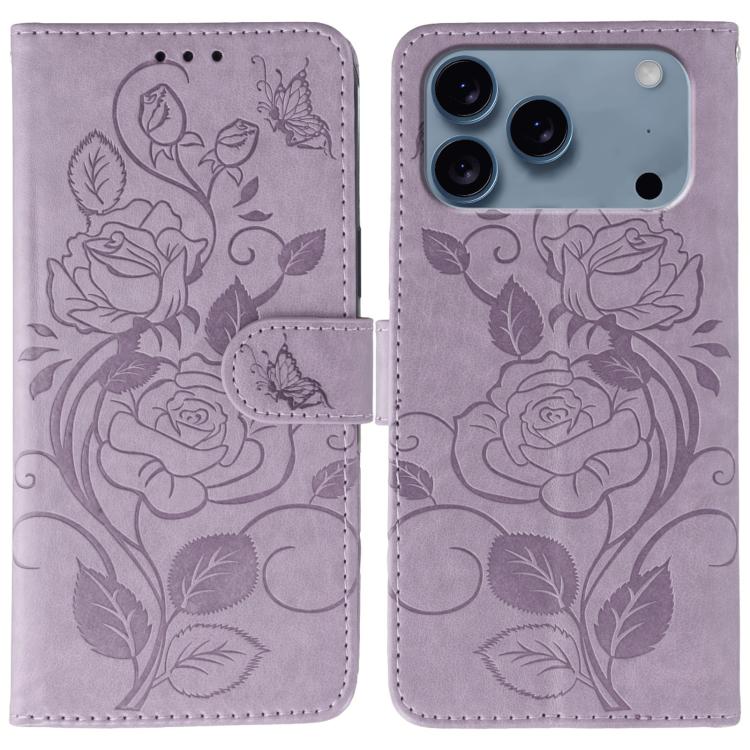 Rose Butterfly Embossed Leather Phone Case, For iPhone 18 Pro / 17 Pro, For iPhone 18 Pro Max / 17 Pro Max, For iPhone 17e / 16e, For iPhone 17, For iPhone Air