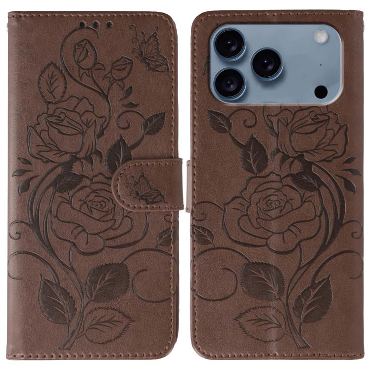 Rose Butterfly Embossed Leather Phone Case, For iPhone 18 Pro / 17 Pro, For iPhone 18 Pro Max / 17 Pro Max, For iPhone 17e / 16e, For iPhone 17, For iPhone Air