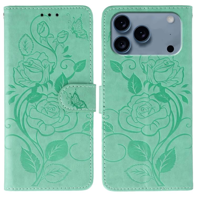 Rose Butterfly Embossed Leather Phone Case, For iPhone 18 Pro / 17 Pro, For iPhone 18 Pro Max / 17 Pro Max, For iPhone 17e / 16e, For iPhone 17, For iPhone Air